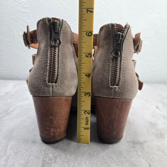 Kork-Ease Western Ankle Booties Size 8 Taupe Suede Block Heel Buckle Boots - Picture 4 of 12